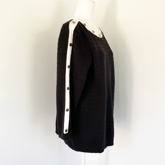 Chico's 3/4 Black Knit Sweater with Button Accent - Picture 3 of 7